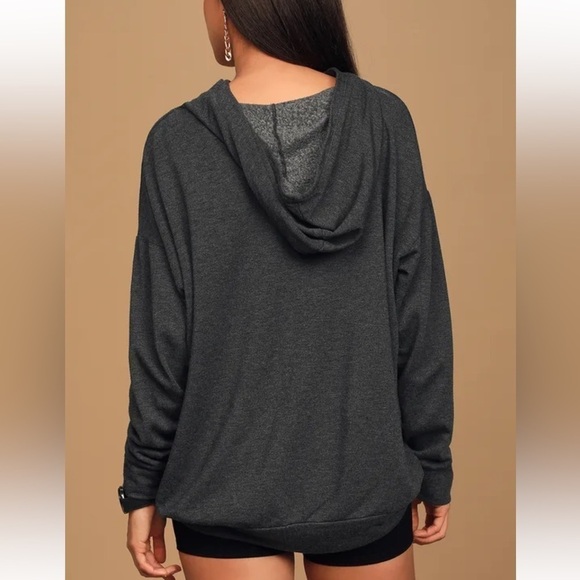 Lulu’s Personal Best Heather Charcoal Grey Pullover Hoodie Oversized Size XS - Picture 4 of 10